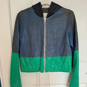 Boy by Band of Outsiders Leather Hooded Color Block Jacket